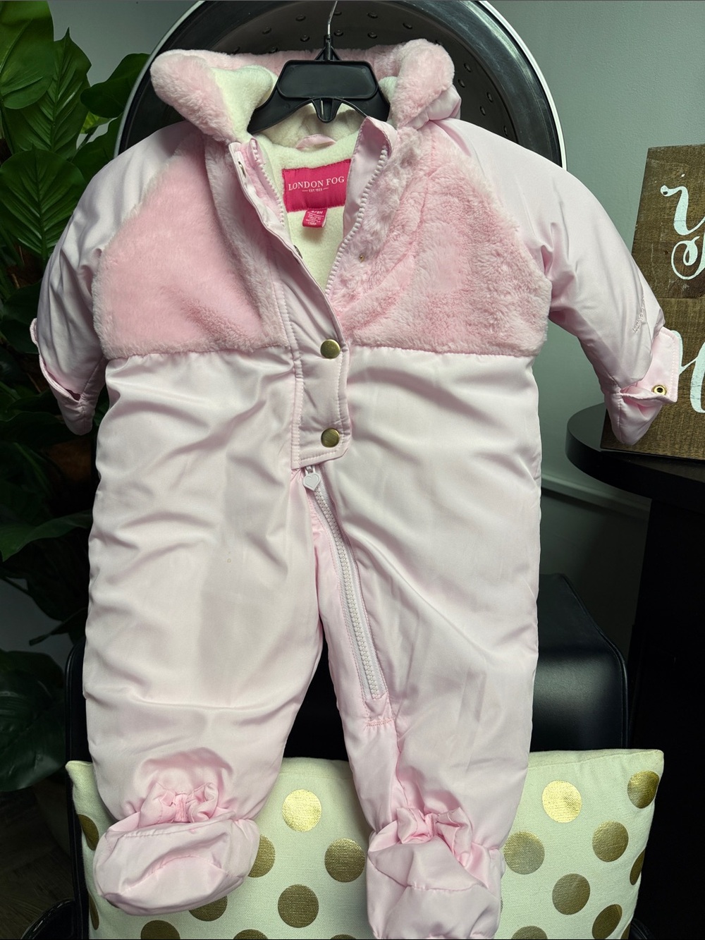 London Fog Light Pink Infant Snowsuit with Faux Fur Trim #202
